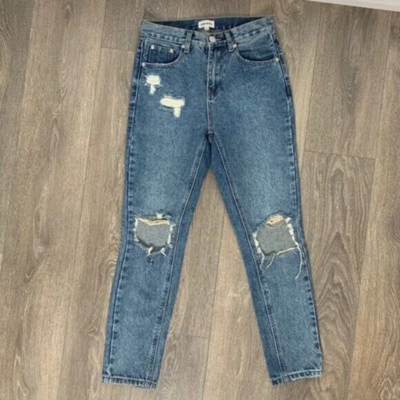 Superdown Revolve Angie Girlfriend Jeans Straight Leg Wash Blue High rise 25 - Picture 4 of 15